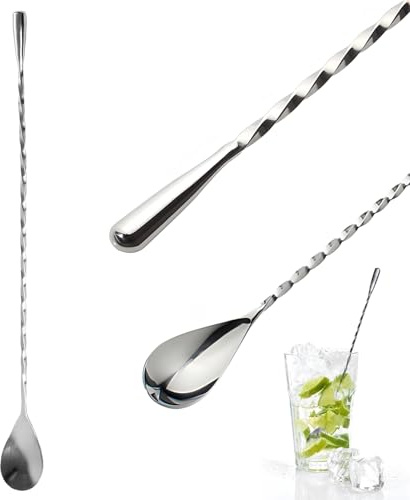 Cuchara de Cóctel Larga – Agitadores de Cócteles de Acero Inoxidable, Cuchara para Mezclar Cócteles, Anti-Shake y Mazo, Perfecta para Preparar Cócteles en Bar y en Casa