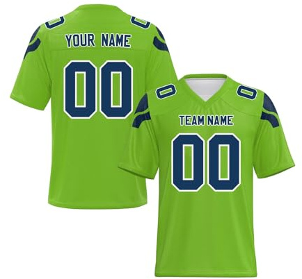 Magliette Personalizzate Maglie da Football Americano con Nomi e Numeri Stampati Asciugatura Rapida e Traspiranti Design a Maniche Corte Adatte per Squadre, tornei e Tifosi