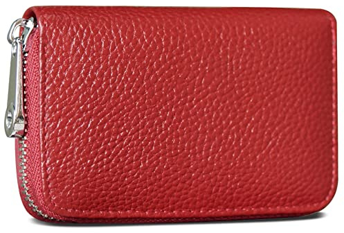 GADIEMKENSD Credit Bank Card Holder RFID Blocking Genuine Leather Mini Credit Card Wallet Purse with Zipper Womens Small id Compact Slim Blocked Zip Accordion Case Wallets for Women Men (Wine Red)
