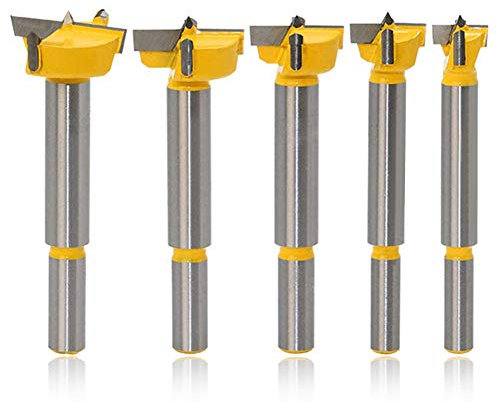 Mesee 5 Pieces Carbide Forstner Drill Bit Set, Hinge Hole Saw Cutter Wood Slabs Flat Wing Boring Drill Bits Auger Holes Opener Woodworking Tool