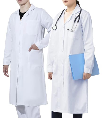 WORK IDEA - Camice da laboratorio uomo/donna, 100% cotone, camice da medico, bianco, S