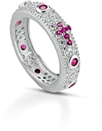 Donipreziosi Anello Rosario in Argento 925% Pavè Uomo/Donna Unisex con Croce Zirconi Diverisi Colori Taglio Diamante (Fuxia, 16)