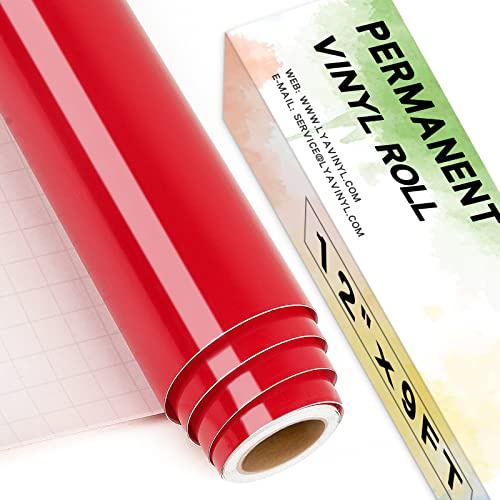 Dark Red Permanent Vinyl Roll, Lya Vinyl 12 x 9ft Self Adhesive Vinyl for Cricut, Silhouette Cameo, Red Vinyl for Party Decoration, Window Stickers, Home Decor