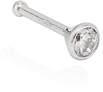 NKlaus Nasenpiercing 750 Weiß Gold 18 Karat Nasenstecker 2,5mm Zirkonia Weiß Piercing 11227