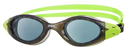 Zoggs Panorama Kids Swimming Goggles (Smoke Lens, Black/Green, 6-14 Years) with Tinted UV Protection & Soft, Anti-Leak Seal, Wide Vision with Anti-Fog, Junior Boys & Girls Swim Goggles Kids