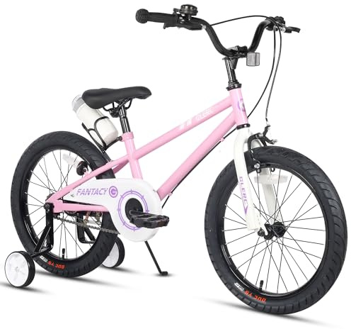 Glerc Fantacy Kids Bike 18 Inch Boys Girls Bicycle for Age 7 8 9 10 Year Old with Stabilisers & Bottle Cage for Birthday Gift， Pink
