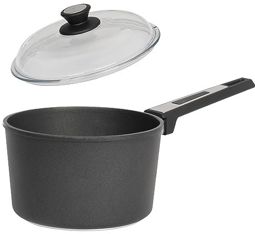 SKK große Stielkasserolle Ø 20 cm - ohne Induktion - hoher runder beschichteter Saucentopf 2-tlg. & Vollglas Deckel - Made in Germany
