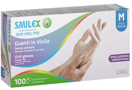 Bericah,Skin Vinil Pro, Guanti in Vinile,TAGLIA M, Senza Polvere,Monouso, 1 box da 100 Guanti