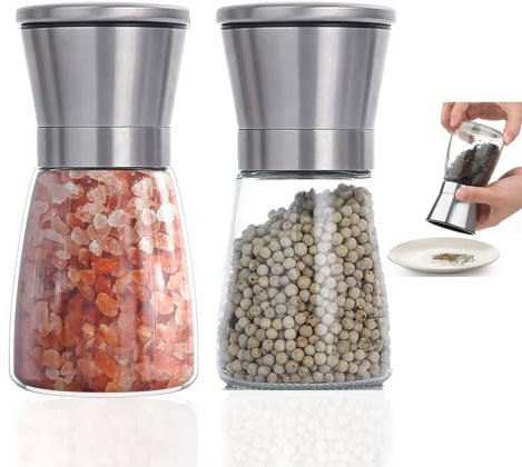 ChioSun Salz und Pfeffermühle 2er Set Mit Verstellbarem Keramikmahlwerk - Edle Salzmühle & Pfeffermühle aus hochwertigem Edelstahl - Auch als Chilimühle (M)