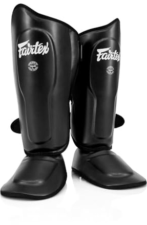 Fairtex SP9 Ultra Ergo Schienbeinschoner | Muay Thai, Kickboxen Schienbeinschoner aus Syntek-Leder (Schwarz, Medium)