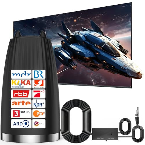 KIMTAR DVBT2 Antennen, Zimmerantenne für Fernsehermit für Fernseher mit Großer Reichweite und 360° Empfang, Unterstützung Signalverstärker für 4K 1080p & Alle TV-Geräte