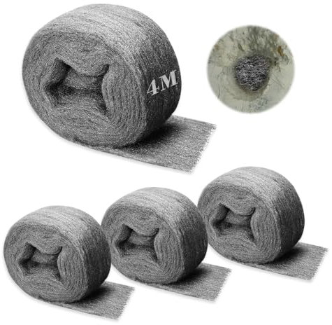 Bieiyhe 4 Stück Stahlwolle Gegen Mäuse, Stahlwolle Fein 000 zum Polieren, Stahlwolle Edelstahl Rostfrei, Eisenwolle Extra Fein, Nagerstop Stahlwolle Mäuseabwehr, Steel Wool für Haus, Garage und Garten
