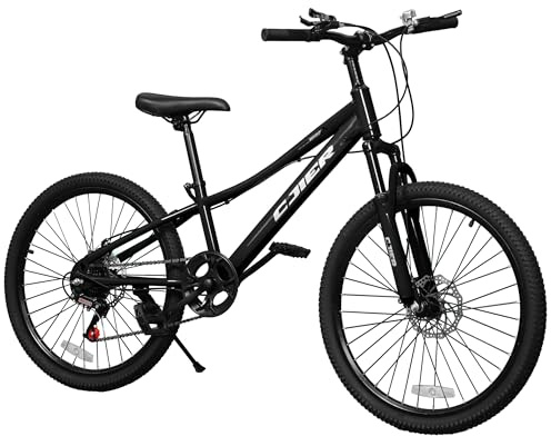 20/24 Inch Kids Mountain Bike, Bikes for Kids 6-12, 7 Speeds Drivetrain Bike, Girls Boys Bike with Suspension Fork, Dual-Disc Brake, Anti-Slip Butyl Tires, Multi Color (Black, 24 Inch)