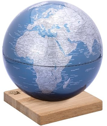 TROIKA Globus mit 25 cm Durchmesser EXPLORER 360° – auf magnetischem Sockel aus nachhaltiger Forstwirtschaft in Litauen – Eichenholz, Kunststoff – metallic-blau, silberfarben – TROIKA Original