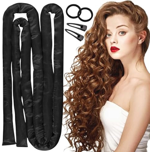 KEYRI 5 Pezzi Bigodino Lungo per Boccoli Senza Calore Fascia Morbida Curler Arricciacapelli per Capelli Medi Lunghi Fascia Capelli per Dormire Heatless Hair Curler Con Fermaglio (Nero, Media)