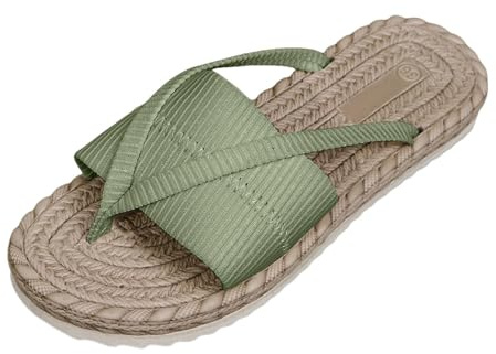Generisk flip flops damer halm slip-on tåsandaler espadrill sandaletter peep-tå sandaler med tåseparator platta tofflor enfärgade tofflor halkfria pantoletter ihåliga damsandaler storlek 36–43, Grön