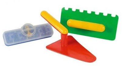 Kit Macon Enfant 3 Pieces (truelle, Niveau, taloche) - Plastique - Outils de Plage, bac a Sable - Jeu de Plein air avec 1 Carte Offerte