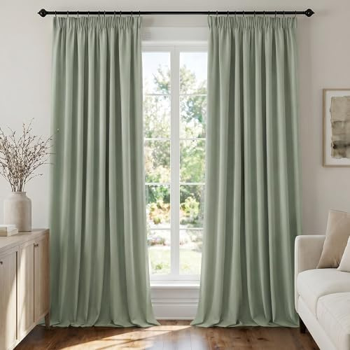 Deconovo Tende Oscuranti per Interni con Fettuccia – 3 Modi di Montaggio, Tessuto Termico Morbido per Camera da Letto e Soggiorno, Certificato OEKO-TEX, 2 Pannelli 140x260 cm, Verde Salvia