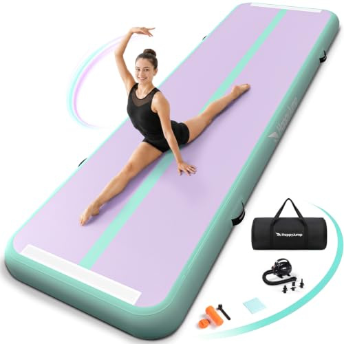 HappyJump Inflatable Gymnastics Air Mat, 3m x 1m x 10cm Tumbling Track | Waterproof tumbling track for cheerleading & home training. Includes portable carry bag and repair kit.