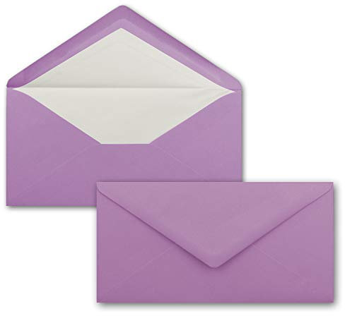 50 x DIN Lang Briefumschläge - Violett mit weißem Seidenfutter - 11x22 cm - 80 g/m² - ideal für Einladungen, Weihnachtskarten, Glückwunschkarten aus der Serie Farbenfroh