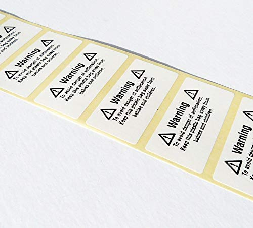 100 x Labels 25MM X 50MM Warning Suffocation Labels Danger Bags Stickers Child Safety AMZ012
