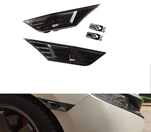KURL-T Black Smoked Lens Front Side Marker Lamp Housings for Honda Civic JDM Sedan Coupe Hatchback 10th Gen 2016-2020 With 2Pcs T10 Light Bulbs