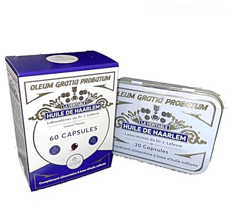 Véritable Huile de Haarlem, 60 capsules originales + Boîte Métallique Collector 30 capsules (1+)