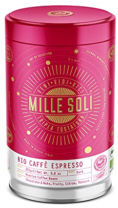 MilleSoli Bio Espressobohnen Traditionelle Dreifachröstung In Handarbeit - Premium Kaffeebohnen für Vollautomat und Siebträger (250 g Dose (1er Pack))