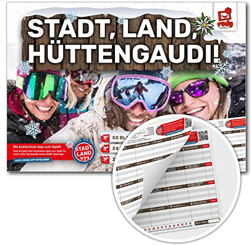 Rudy Games - Stadt, Land, Hüttengaudi - Stadt, Land, Fluss Vorlage Block für Kinder und Familien - Winterspiel | Gesellschaftsspiel | Partyspiel
