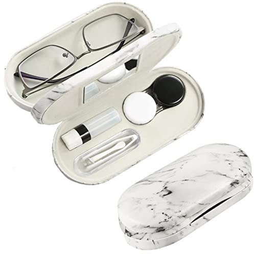 AITIME 2 in 1 Double Sided Portable Contact Lens and Eyeglasses Case, Marbling, Multifunction, Durable, Compact, Portable Storage Kit