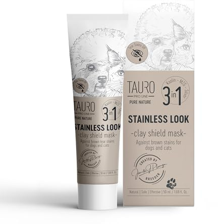 Tauro Pro Line Pure Nature Stainless Look Clay Shield Mask Tear Stain Remover, Skin & Ear Cleaner for Dogs & Cats - Natural Grooming Product Ideal for Pet Eyes, Ears, Mouth Area 50 ml.