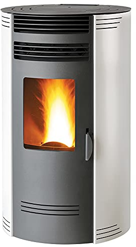 Pelletskamin BIO GQ80-8 kW rund - gjutjärnspanna (vit)