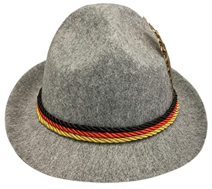 Oktoberfest Seppelhut Filzhut Trachten Hut Trachtenhut Hut grün Trachten Lodenhut Dreispitz Bergsteiger Wandern Jagd Tracht Wanderhut (Grey, One Size)