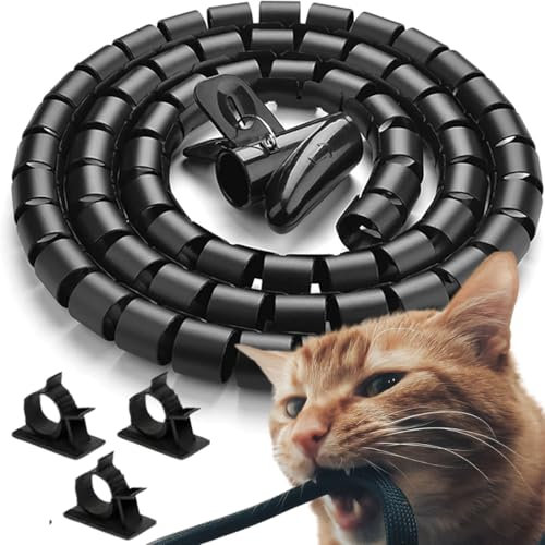KAPAVELA Protector Recoge Cables de 2,5M y 22mm, Organizador para Esconder y Cubrir Cables de la TV o Escritorio, Protector de Cable para Mascotas, Incluye Guías para Ordenar y Sujetar Cables