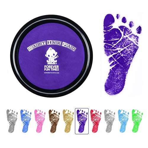 Ren och säker baby hand- och fotavtrycksset från Forever Fun Times | Få hundratals detaljavdrag med en babysäker stämpelkudde (lila (stor))