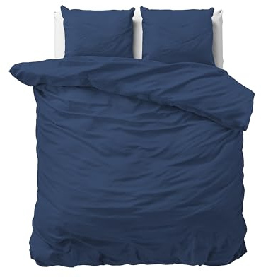 Sleeptime Biancheria da letto in 100% cotone, 200 cm x 200 cm, blu navy, morbido e stirabile, con chiusura lampo, set di biancheria da letto in tinta unita, con 2 federe 80 cm x 80 cm