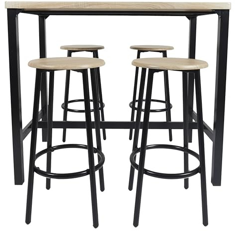 HOME DECO FACTORY - Table Mange-Debout avec 4 Tabourets Assortis - Style Industriel pour Salon ou Salle à Manger - Dimensions 100 x 86 x 60 cm - Couleur Marron Noir - Modèle LOKA