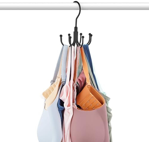 OMHOMETY Gruccia per reggiseno, organizer per canottiera, capacità massima 24, girevole, in metallo, salvaspazio, per riporre reggiseni, colore nero, confezione da 1