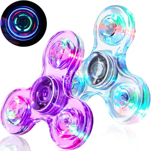 SCIONE 2 pcs Fidget Spinner LED Cristal Hand Spinner Lumineux Jouet Sensoriel Fidget Toys Anti Stress ADHD pour Enfants Adultes Halloween Noël Violet et Blanc
