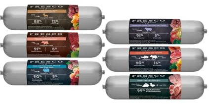 Fresco Dog Barf Wurst Complete-Menü Mixpaket | 6 x 400g Hundefutter | garantierter 6 Sorten Mix