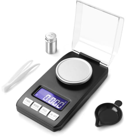 Muaket 0.001g/50g Digital Milligram Scale, Portable Micro Scales with Display, High Precision Laboratory Scale, Electronic Pocket Scale with Tweezer, Calibration Weight, Weighing Pan, Battery, Black