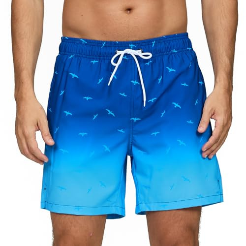 Vorvowry Costume Uomo Mare Calzoncini Asciugatura Rapida Costumi da Bagno Impermeabile Boxer con Tasca Estivi Pantaloncini Uomo Colore Sfumatore per Nuoto Corsa Fitness L Uccello Gradiente