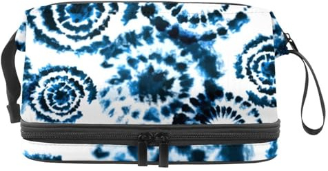 Neceser de doble capa con textura de tinta japonesa para mujeres y niñas, neceser de viaje, bolsa organizadora de maquillaje con compartimento para brochas, multicolor, 27x15x14 cm/10.6x5.9x5.5 in,