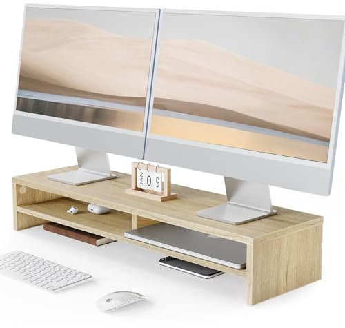 Fenge Dual Monitorständer Riser 2 Etagen Bildschirmständer für Computer PC Laptop Drucker TV, Schreibtisch Organizer Tragfähigkeit 25KG, 80x23,5x14,2cm (Eiche)