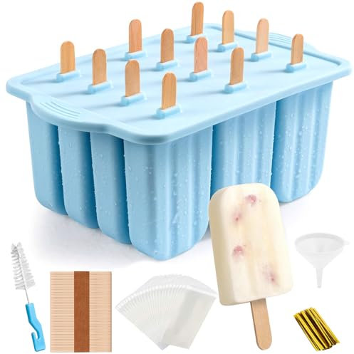 Purpledi Stampo per gelato in silicone, per ghiaccio sul manico in silicone, fai da te, per gelato con gambo, riutilizzabili, per popsicle, leggero, senza BPA, blu A
