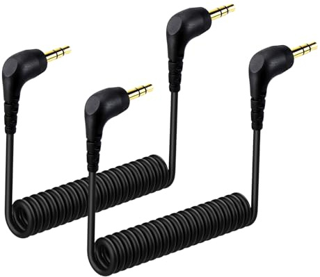 2-Pack 3.5mm Microphone Cable Compatible with DJI Mic Mini & Hollyland Lark M2S Wireless Microphone Receiver, Coiled Dual 3.5mm TRS Patch Cable Audio Mic Cord for DSLR Cameras
