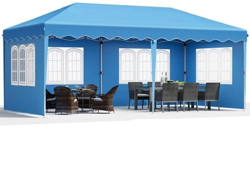 Pop Up Gazebo 3x6m, Waterproof Party Tent with 4 Side Panels, Marquee Gazebo with 420D Oxford Thickening, Sturdy Frame with Adjustable Height, for Garden Party Wedding (Blue)