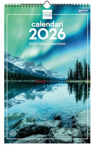 Finocam - Väggkalender 2026, 25 x 40 cm, månadsvy januari - december 2026 + september - dec 2025 (4 månader) | Kalender 2026 | Natur - Katalanska bilder
