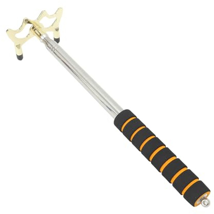 PRETYZOOM Support Queue Billard Rétractable Inoxydable Pont Ajustable Antidérapant Accessoire Pratique pour Billard Snooker et Pool avec Manche Orange et Fourche Dorée
