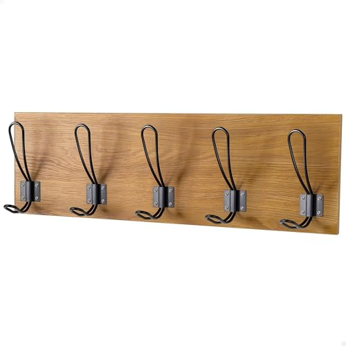AKTIVE Max Home Perchero de pared 47x7x15 cm, Con 5 perchas, Peso máximo soportado 5 kg, Efecto madera, Para colgar abrigos, Sombreros, Bolsos (18522)